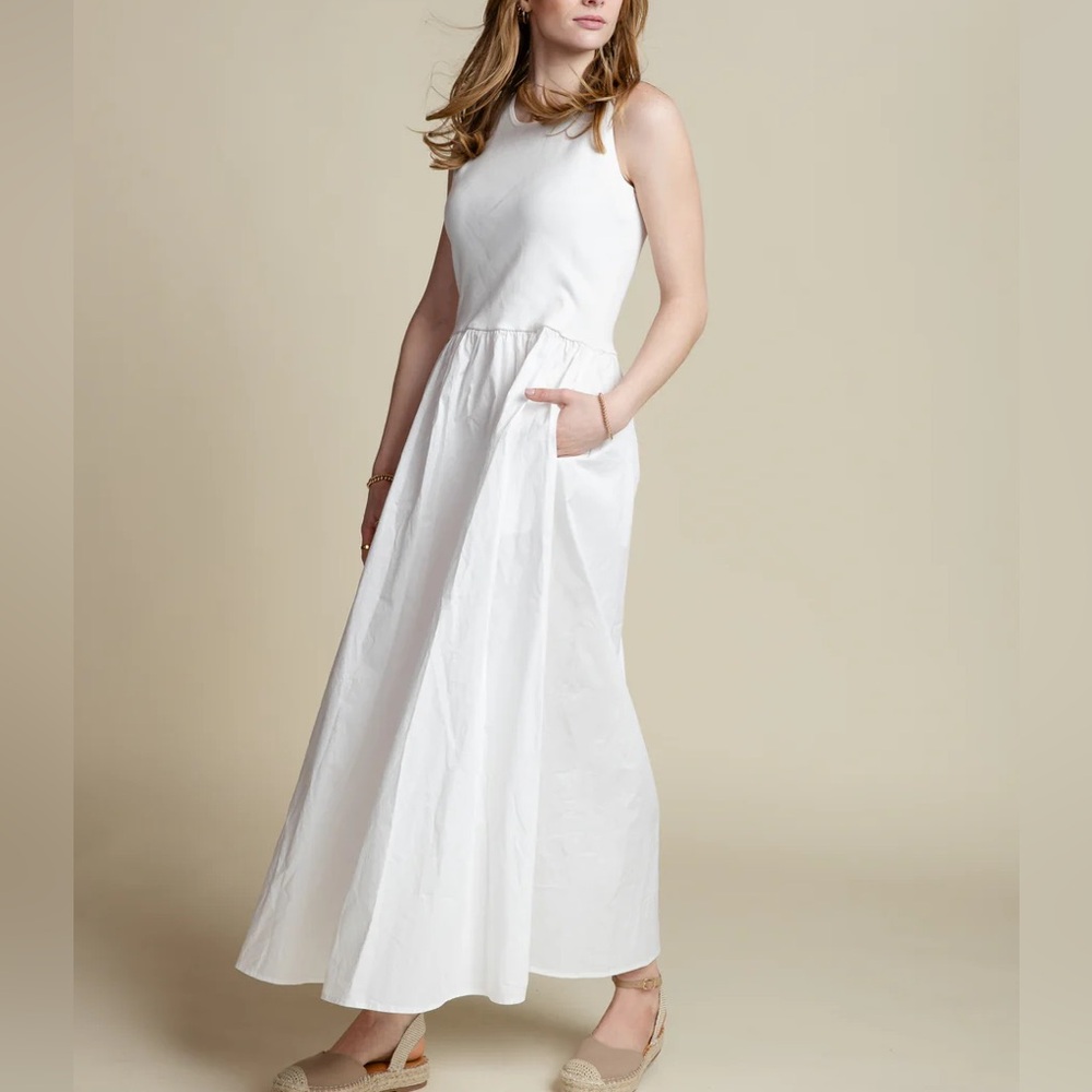 NWT Burgess Knitwear Gwen Dress Mix Materials White
